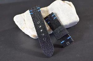 CORREA RELOJ 26 24 22 MM GENUINA PIEL PEZ RAYA NEGRO AZUL APTA PANERAI MA STRAP - Imagen 1 de 9
