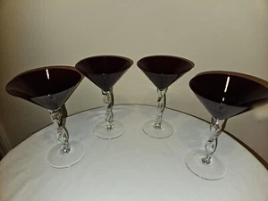 Set of 4 Red Martini Glasses / Goblets W/Clear Twisted Stem 7-1/8 inch TALL - Picture 1 of 5