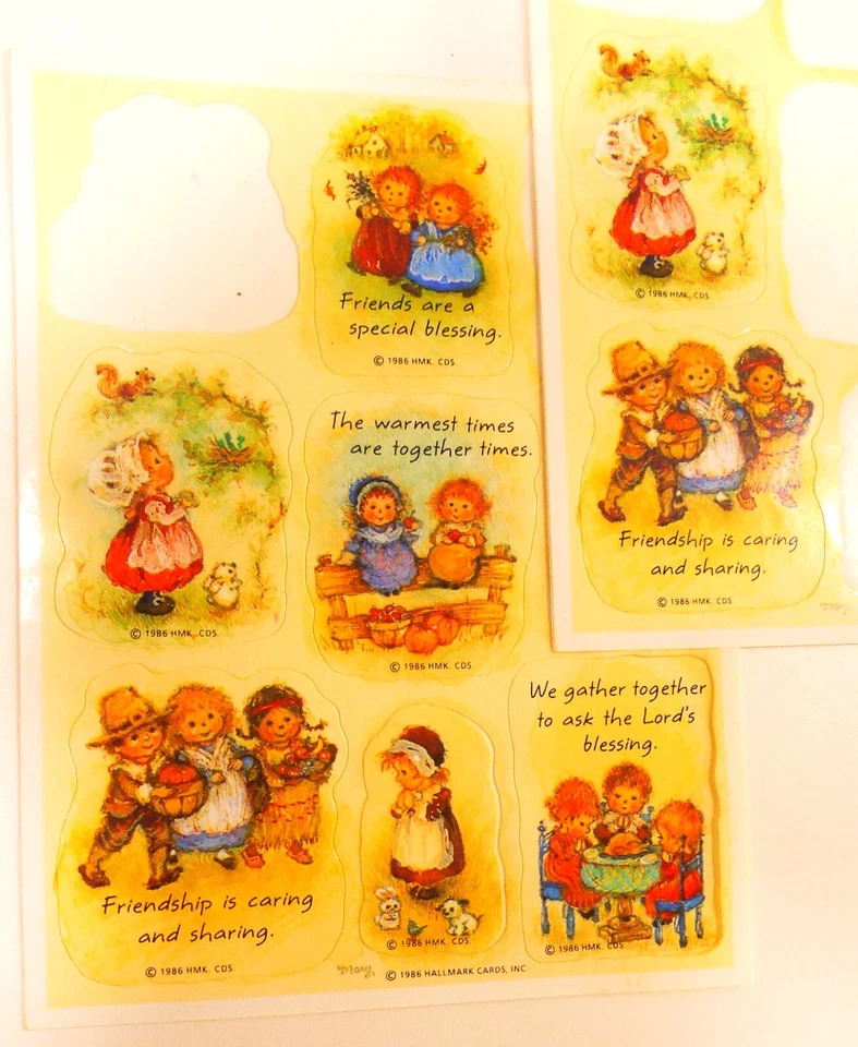 8 UNUSED Vintage Mary Hamilton Stickers Thanksgiving Hallmark Cards 1986 - Image 1 of 1