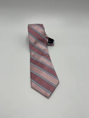 Corbata Club Room para hombre a rayas rosa y azul plateado mezcla de seda 60 pulgadas Foto 1 de 4