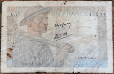 Billet 10 francs MINEUR 20 - 1 - 1944 FRANCE U.77 (usé, abimé cf photos)