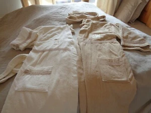 NEW Set Of Two Hers & His 100%-Turkish-Terry Cloth Cotton Robes Cream Beige L@@K - Picture 1 of 7