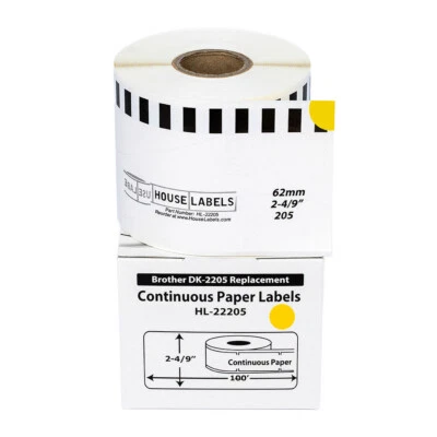 Non-OEM Fits BROTHER DK-2205 YELLOW Continuous Labels - (1) Roll of 100' - Image 1 of 4