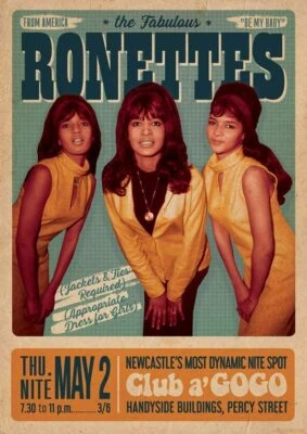 ART-I-FICIAL The Ronettes -Newcastle 1968 Concert Bill Poster 23.5x33 inch