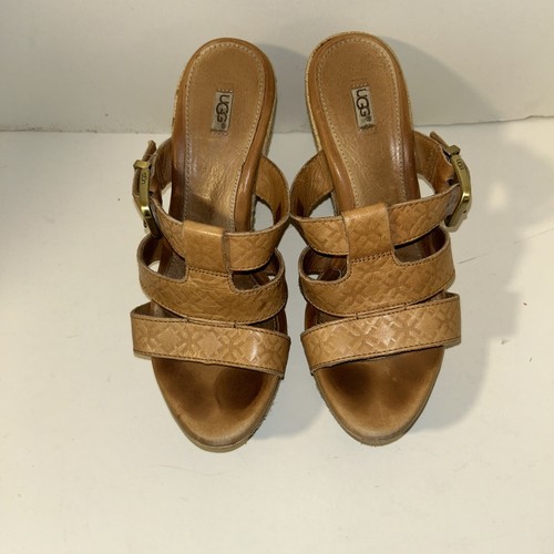 Sandalo UGG donna marrone chiaro Espadrille 4" tacco a zeppa pelle taglia 6 5