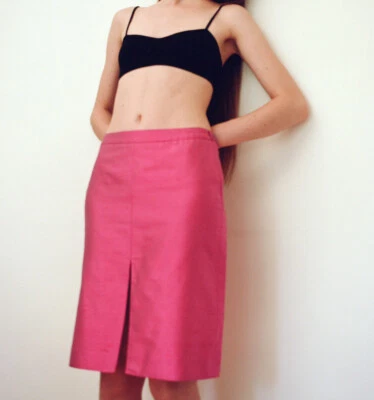 Gianni Versace Couture Silk Vintage 90's Pink Skirt with Slit - Image 1 of 3