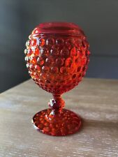 Vintage Imperial Glass Ruby Red Hobnail Ivy Ball Dew Drop Vase Goblet Cup Art