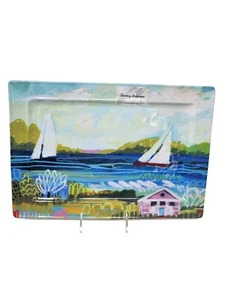 Tommy Bahama Melamine Serving Tray Sailboat Seashore Nautical New - Picture 1 of 4