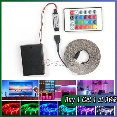 Battery Power LED Strip 1M-5M 5050 RGB TV Backlight Lighting Remote Control UK - Image 1 of 4
