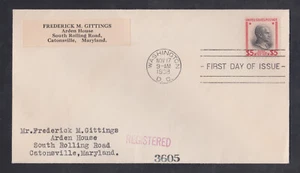 US Stamp #834 on First Day Cover Registered No Cachet VF - Picture 1 of 2