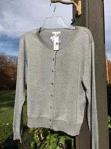 New York & Company Metallic Silberfaden Strickjacke Pullover XL Neu mit Etikett - Bild 1 von 8