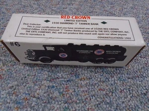 Ertl Red Crown Limited Edition 1930 Diamond "T" Tanker Truck Bank w/Key #762 - Picture 1 of 2