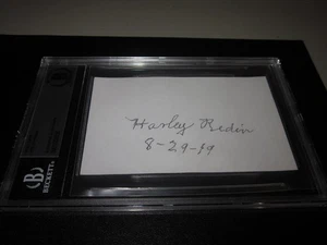 HARLEY REDIN SIGNED AUTO 3X5 INDEX CARD BECKETT SLAB BAS HOF -RARE SIGNATURE - Picture 1 of 5