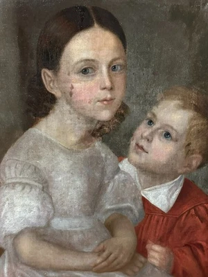 ÖLGEMÄLDE BIEDERMEIER PORTRAIT GESCHWISTER 19 TES JHDT - Bild 1 von 4