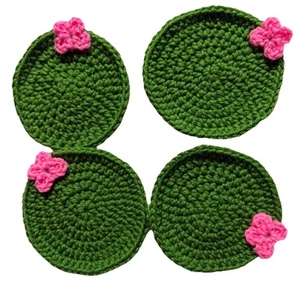 CACTUS PINK GREEN Crochet Handmade Coasters trivet MUG RUG-set of 4-doily - Picture 1 of 7