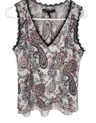 Blusa sin mangas WHITE HOUSE BLACK MARKET azul ribete de encaje cachemira Y2K cuello en V popover Foto 1 de 4