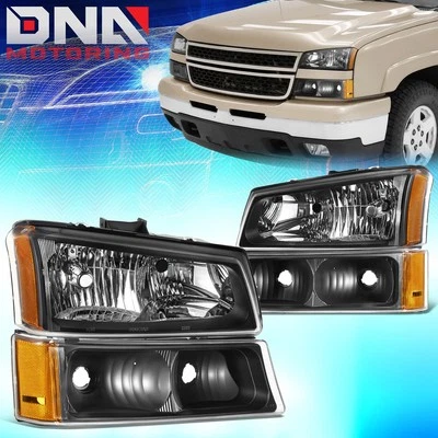 Faróis de canto âmbar preto para 2003-2007 Chevy Silverado 1500 2500 3500 4 peças - Imagem 1 de 4