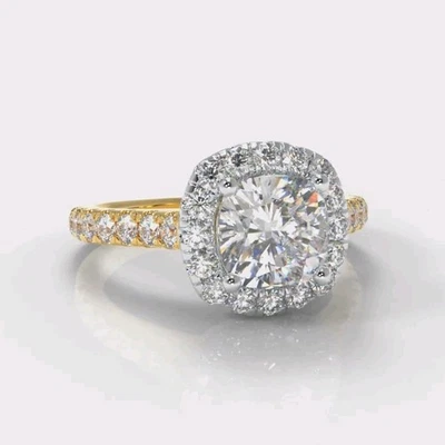 HUGE 5 Carat Round Brilliant E VVS2 Lab Grown Diamond Ring Two Tone Gold Ring - Image 1 of 4