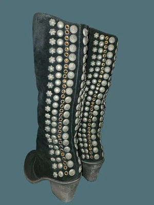 Sam Edelman Nelle Edgy Boho Vaquera Punk Gótico Metal Tachuelas Gamuza Botas Mujeres 9M Foto 1 de 4