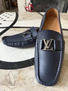 EUC Louis Vuitton Monte Carlo  Loafers Dark Blue Leather Shoes UK 7.5  US 8.5 - Picture 1 of 12