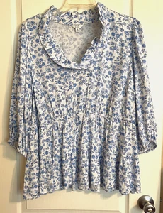 NWOT CROWN & IVY Blue White Floral Peplum Top Blouse Sz 3X - Picture 1 of 3