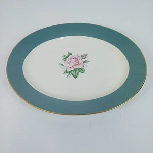 Plato de servir ovalado vintage de por vida China CAMEO borde verde rosa 12" - Imagen 1 de 8