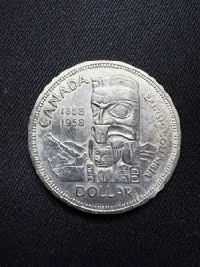 1958 Canadian Silver Dollar Coin 80% $1 - Death Totem Gem Toned - Bild 1 von 2