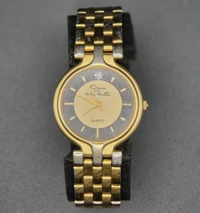 Vtg Oscar De La Renta 31mm Gold Tone Black Diamond Dial Watch New Battery - Picture 1 of 19