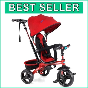 Safety-First 6-in-1 Kids Tricycle with Removable Canopy and Storage Basket - Red - Picture 1 of 11
