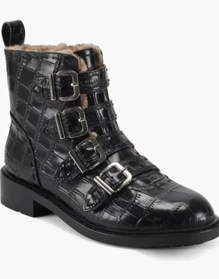 Nuevo Mujer Aerosoles Amalfi Negro Cuero Cocodrilo Botines Gótico Combate Talla 9 Foto 1 de 4