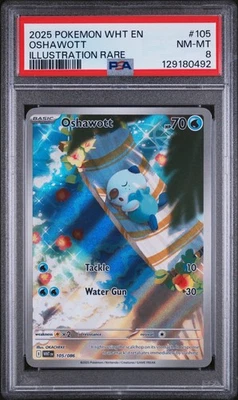 2025 POKEMON WHT EN-WHITE FLARE ILLUSTRATION RARE #105 OSHAWOTT PSA 8 - Image 1 of 2