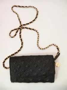 Big Buddha Black Clutch Crossbody Purse Handbag & Goldtone & Leather Chain Strap - Picture 1 of 8