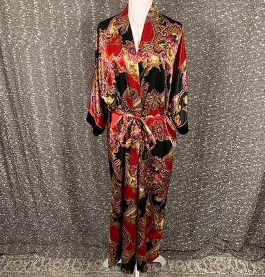 Bata kimono vintage floral con cinturón largo floral de la dinastía California grande para mujer Foto 1 de 4