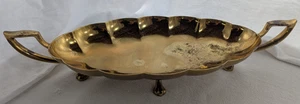 Brass Scalloped Footed Serving Bowl / Dish Large Vintage 20" Handle to Handle - Picture 1 of 17