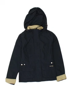 WOOLRICH Womens Hooded Rain Jacket UK 10 Small Navy Blue Nylon BO09 - Picture 1 of 3