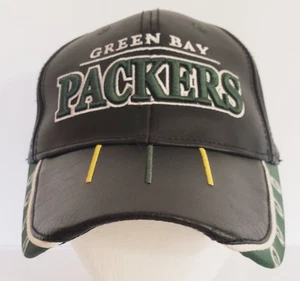 Green Bay Packers Reebok Echtleder Mütze Kappe Team Schriftzug schwarz Riemen hinten - Bild 1 von 8