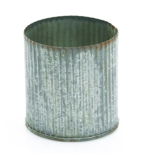 Rustic Tin Vase 3.25x3.25" Galvanized Metal Corrugated Sides 6pk - Picture 1 of 5