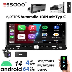 DAB+ Autoradio 1 DIN Mit Bildschirm Android 14 4+64G Carplay Navi Bluetooth WIFI - Bild 1 von 13