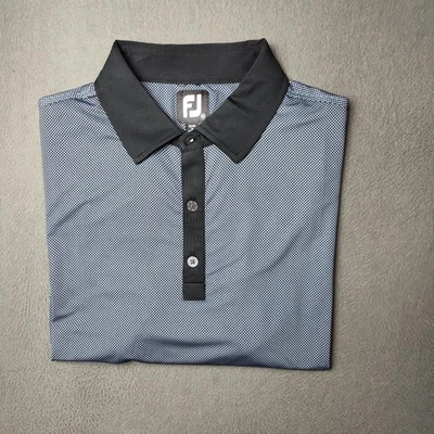 FootJoy Polo Shirt Mens Medium Blue Black Micro Check Golf Stretch Performance - Image 1 of 4