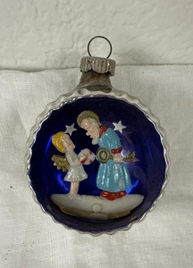 Vintage Mercury Glass 3D Diorama Indent Christmas Ornament Angel VG Cond - Picture 1 of 5
