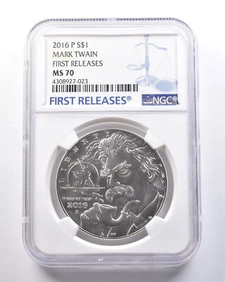2016-P Mark Twain Commemorative Silver Dollar First Releases MS70 NGC *6206 - Image 1 of 3