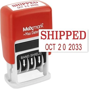 Self-Inking Date Stamp with SHIPPED Phrase Max Dater II 12-Year Band Red - Picture 1 of 7
