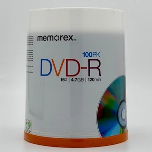 Memorex DVD-R 16X 4.7GB 120 Min 100 Pack Recordable Blank - New - Picture 1 of 5