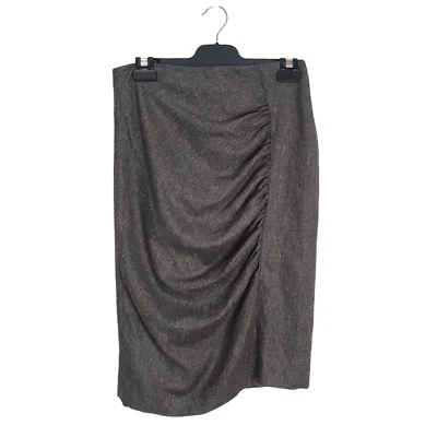 Falda lápiz asimétrica plisada tweed fino mezcla seda gris turrón talla 2/S NUEVA Foto 1 de 4