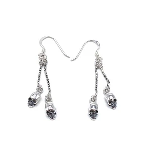Gothic Skull Drop Dangle Earrings 925 Sterling Silver  - Picture 1 of 1