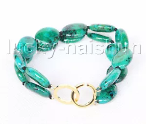 natural 2row 8" 13X18mm oval coin green chrysocolla beads Strand Bracelet j11393 - Picture 1 of 3