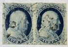 US #9 1c blau Franklin 1851 Typ IV Horizont. Paar gebrauchte CDS/VF ~ $ 300-350 PS