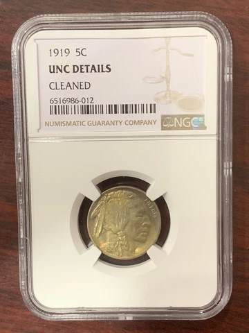 1919 NGC Buffalo Nickel Unc Details Cleaned Cover