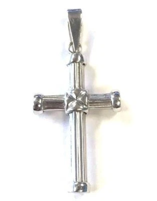 14 Karat White Gold Unique Puffy Cable Religious Cross Charm Pendant P431 - Image 1 of 4