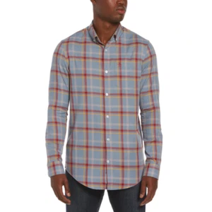 $89 Penguin MEN'S Regular-Fit Windowpane Shirt Long Sleeve , Faded Denim , 2XL - Picture 1 of 2